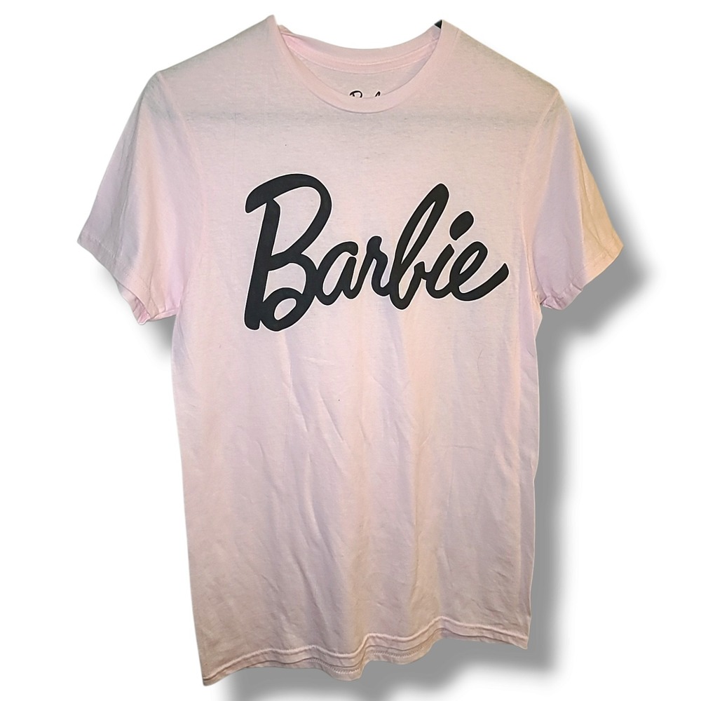 Barbie T-Shirt Light Pink Script Logo Women's Small S 100% Cotton NWOT